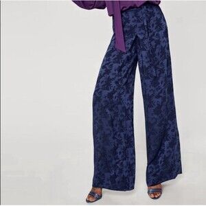 Zara Wide Leg Pants XL High Rise Palazzo Floral Print side Zipper Belted